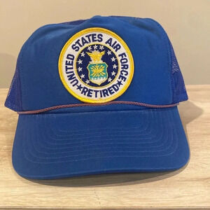 United States Air force retired iron on patch baseball cap. One size fits all.